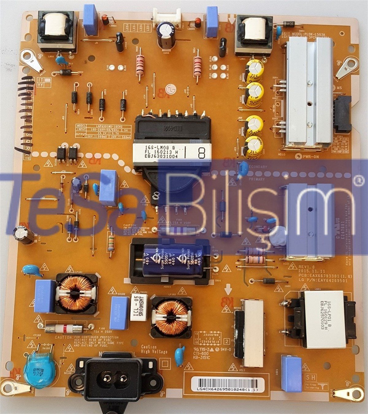 EAX66793301 (1.6), PLDK-L503A, LGP43DIMU-16CH2, LG 43UH650V BESLEME KARTI