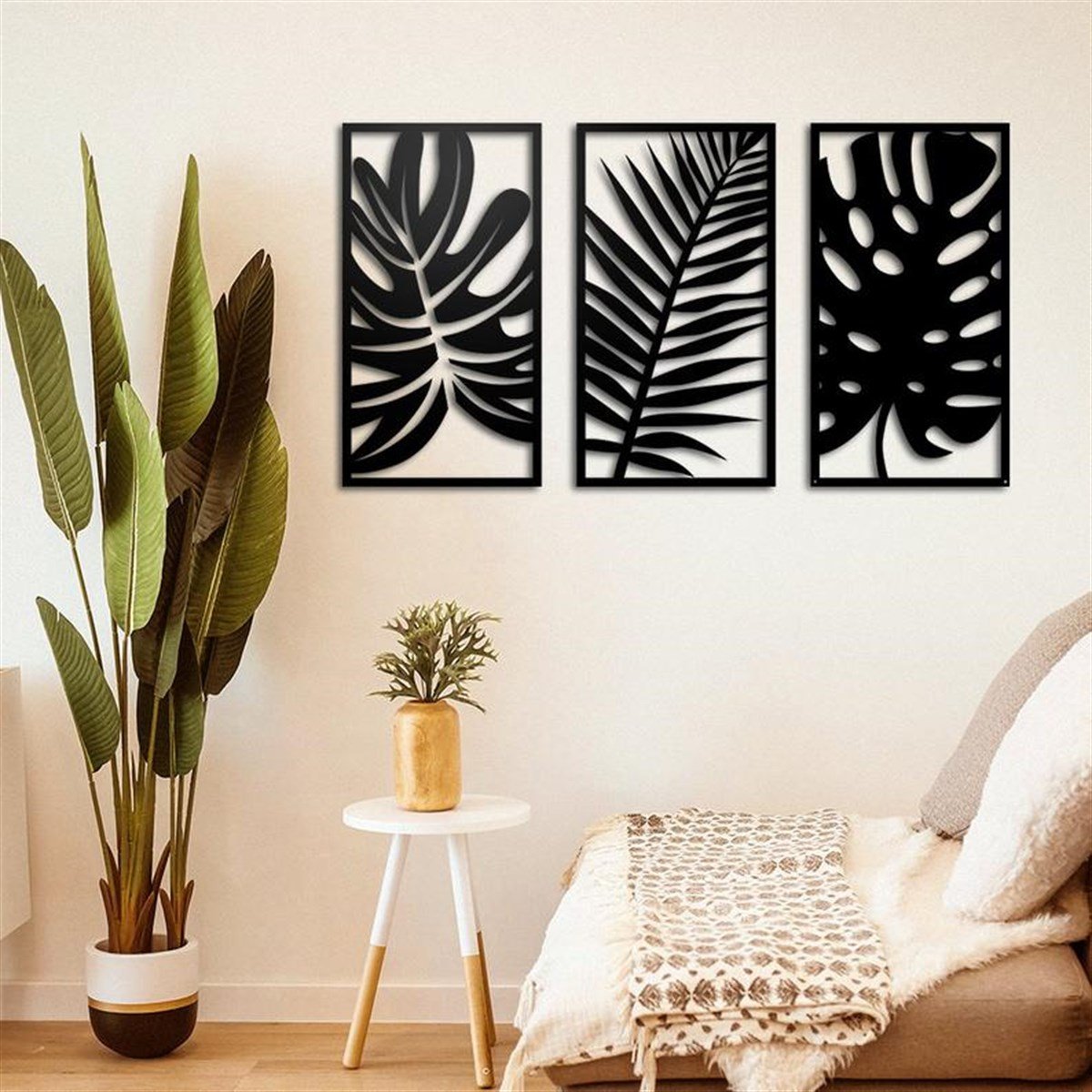 3 Piéces Feuille Décoration Murale en Métal