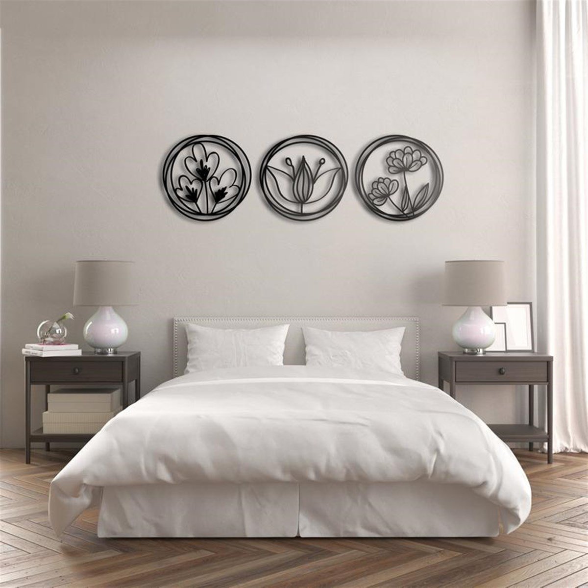 3 Pieces Fleur Décoration Murale en Métal