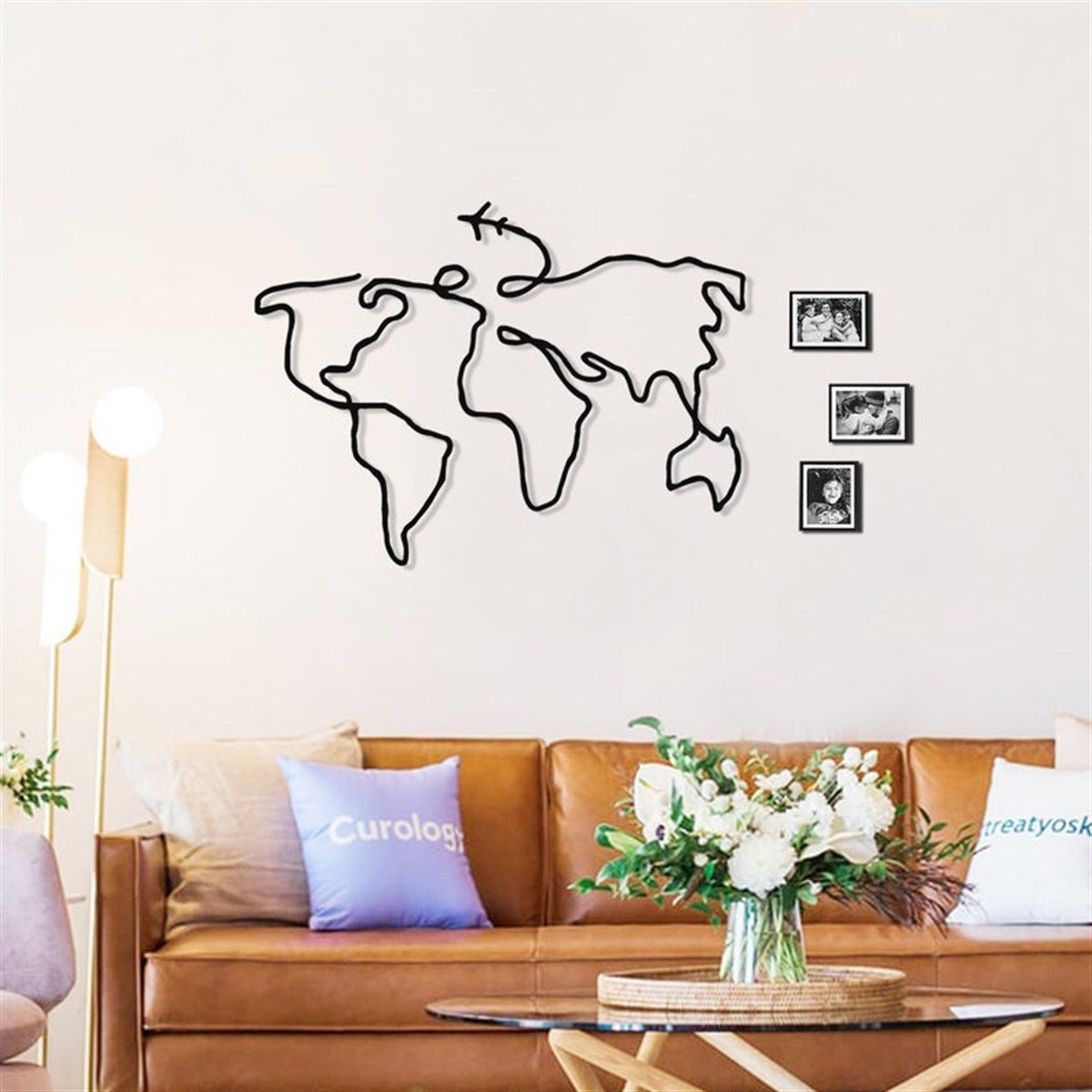 Minimalist Carte Du Monde Décoration Murale en Métal