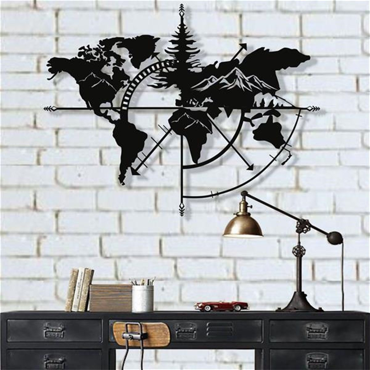 Mountain World Map Décoration Murale en Métal