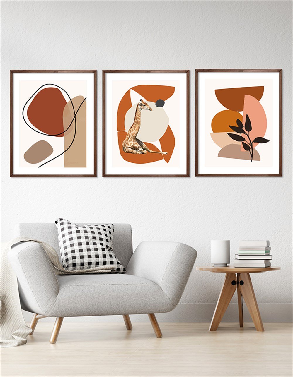 Abstract Kiremit Tonları ve Zebra Çerçeveli Tablo Set