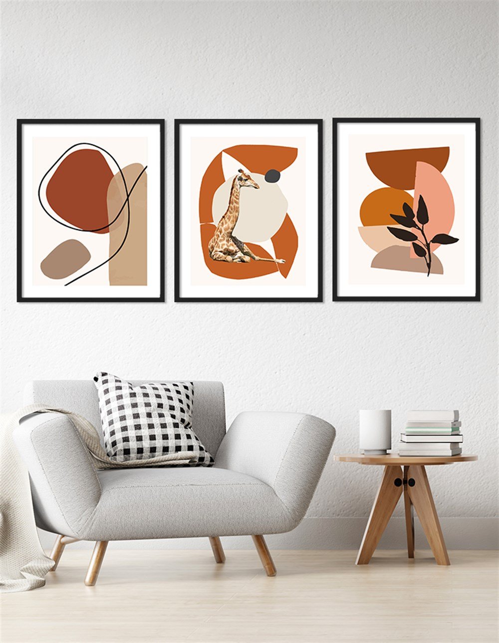 Abstract Kiremit Tonları ve Zebra Çerçeveli Tablo Set