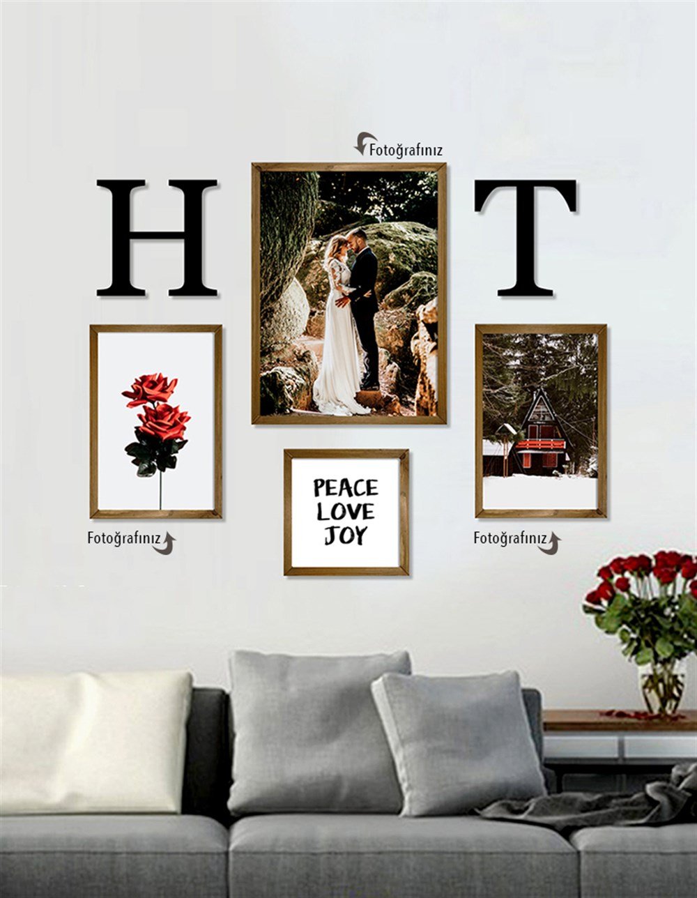 Kişiye Özel Fotoğraf ve Baş harfler Çerçeveli Tablo Set 