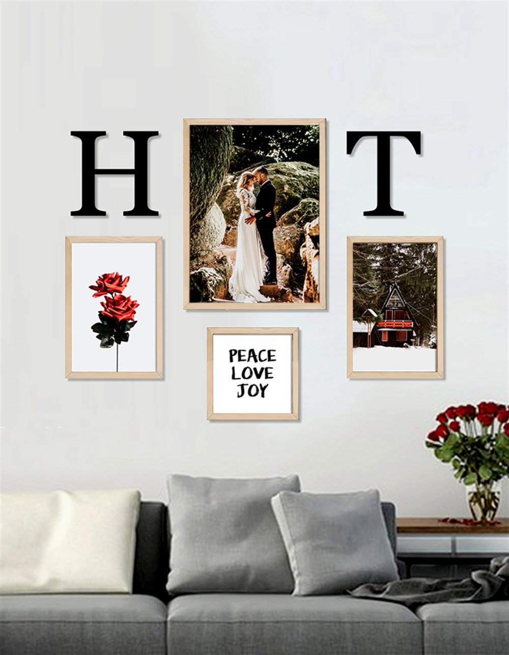 Kişiye Özel Fotoğraf ve Baş harfler Çerçeveli Tablo Set 