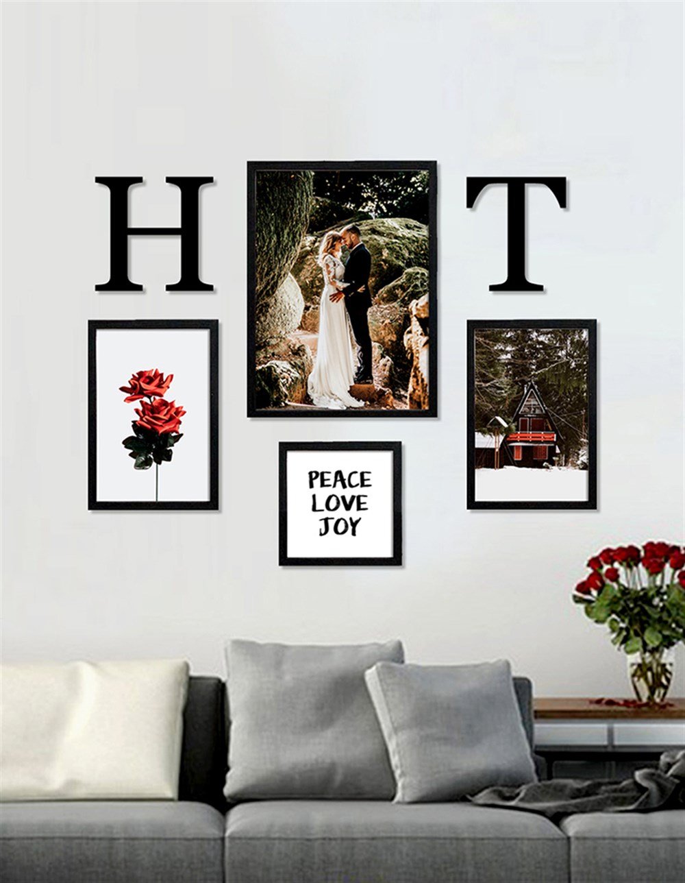 Kişiye Özel Fotoğraf ve Baş harfler Çerçeveli Tablo Set 