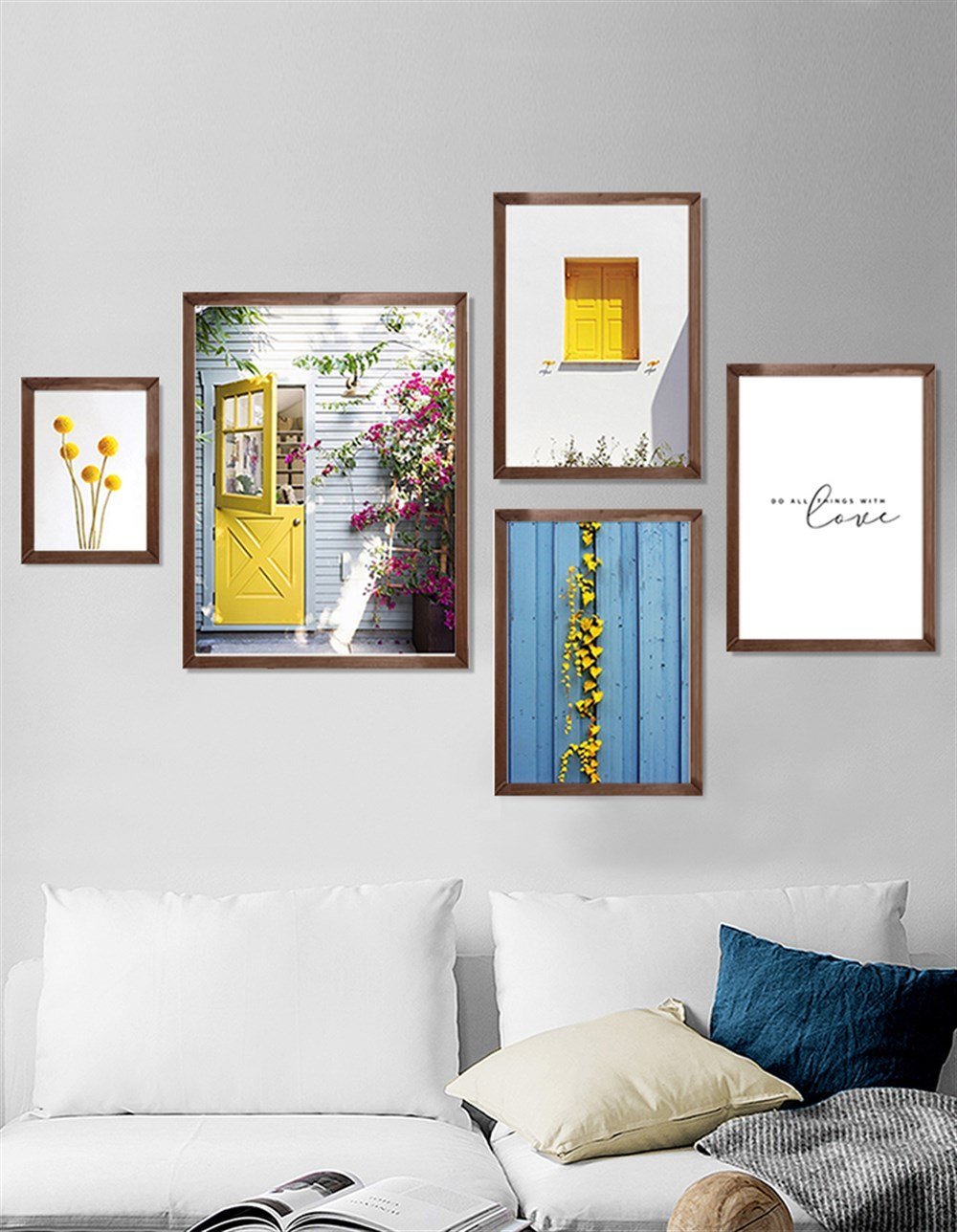Sarı Detaylı Şehir Manzaraları Çerçeveli Tablo Set 