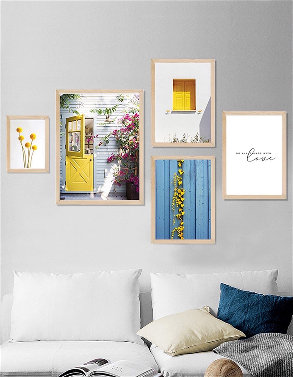 Sarı Detaylı Şehir Manzaraları Çerçeveli Tablo Set 