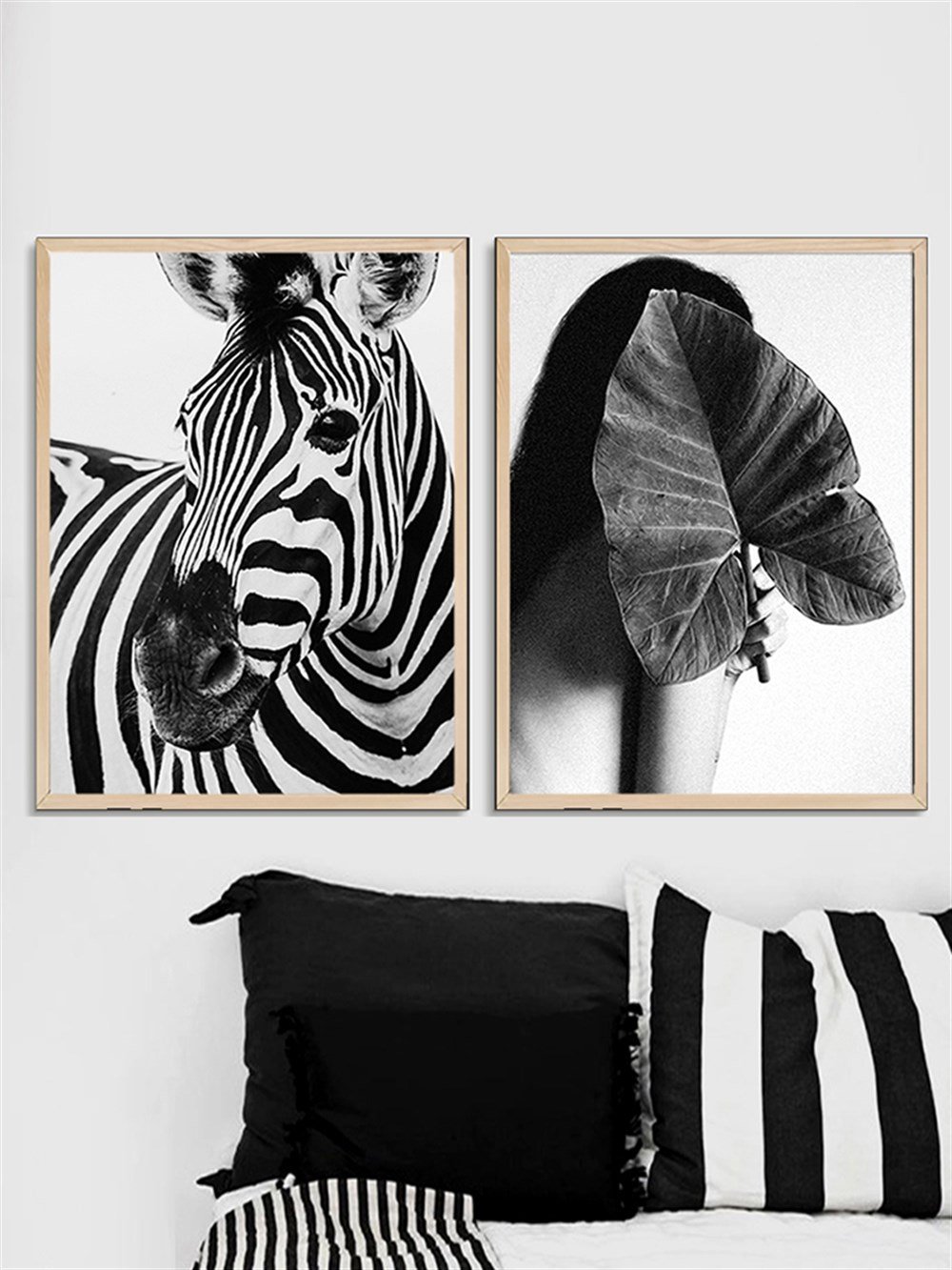 Zebra ve Kadın Çerçeveli Tablo Set