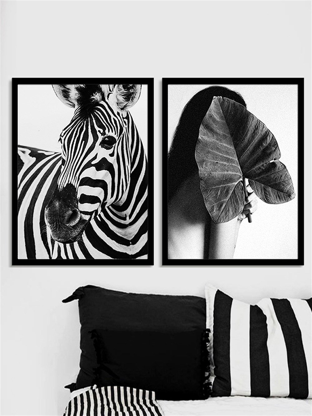 Zebra ve Kadın Çerçeveli Tablo Set