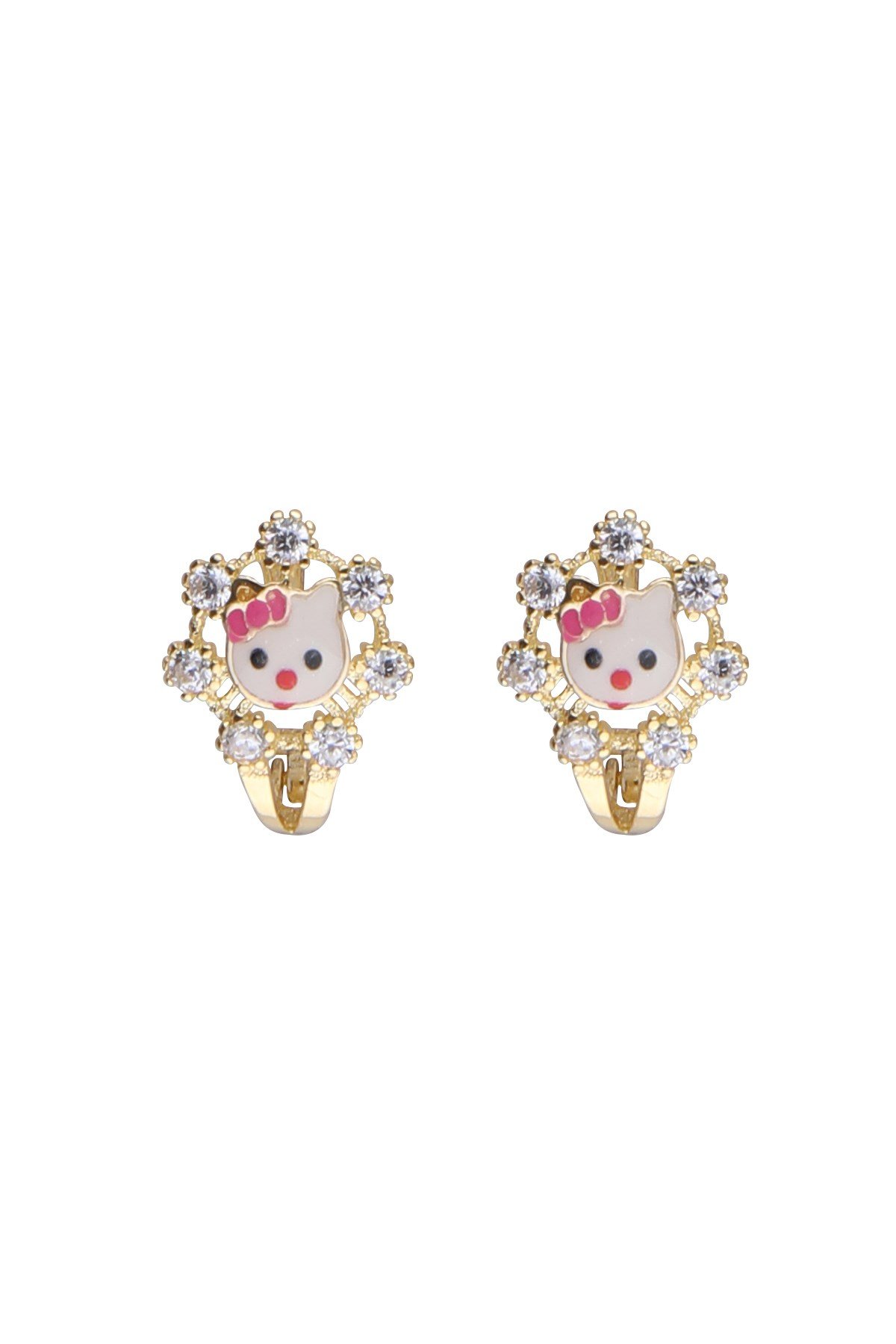 ALYANAKLAR HELLO KITTY FİGÜRLÜ KIZ ÇOCUK TAŞLI KÜPE Altın Çocuk Küpeleri