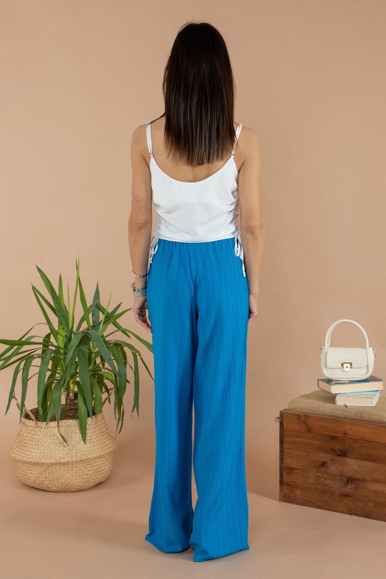 Mgebutik Mavi Kadın Cepli  Bol Paça PantolonMgebutik Mavi Kadın Cepli  Bol Paça Pantolon
