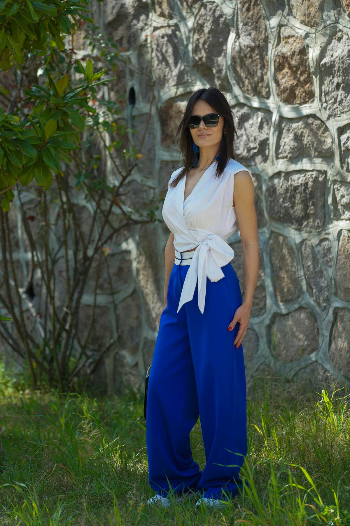 Mgebutik Saks Mavi Kadın Kemer Detaylı Piliseli Palazzo PantolonMgebutik Saks Mavi Kadın Kemer Detaylı Piliseli Palazzo Pantolon