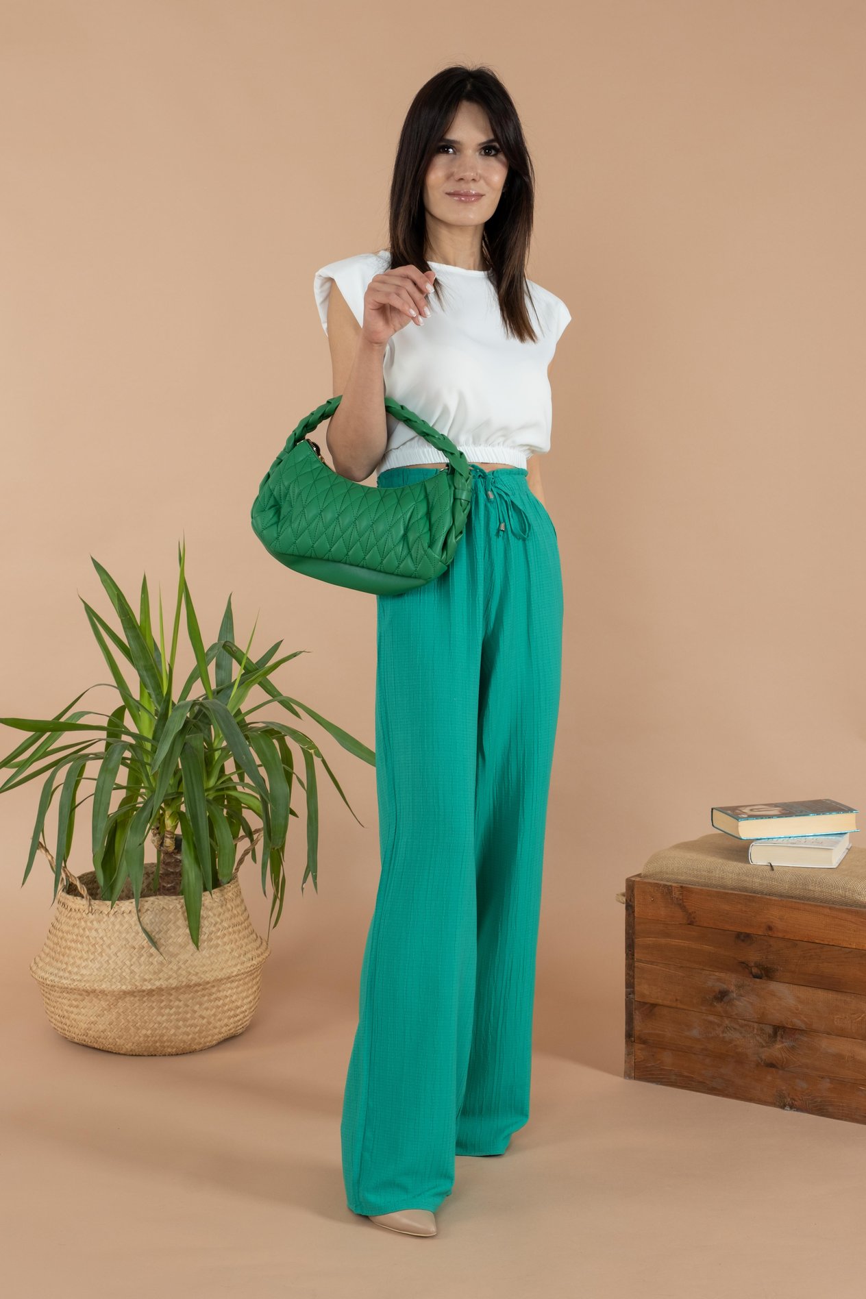 Mgebutik Yeşil Kadın Cepli Bol Paça PantolonMgebutik Yeşil Kadın Cepli Bol Paça Pantolon
