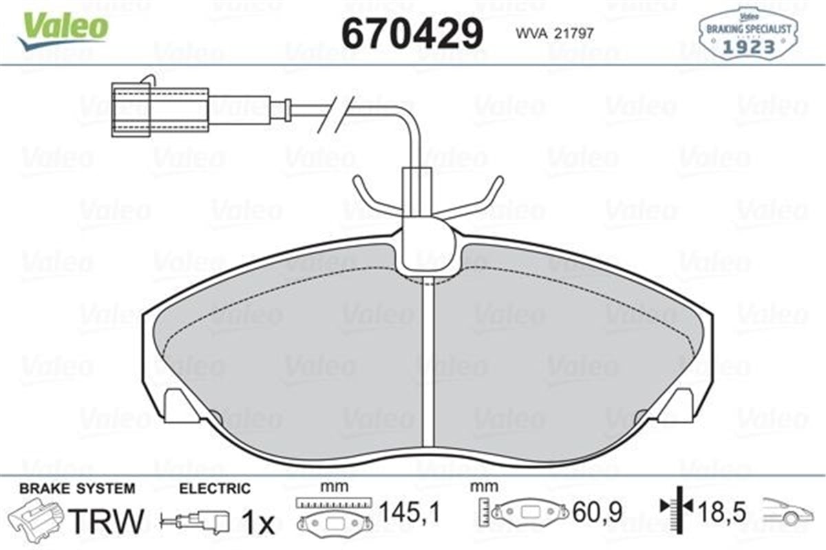 DUCATOÖN BALATA FİŞLİ BOXER-DUCATO-JUMPER 1400KG 94-02 VALEO 670429VALEOVALEO 670429