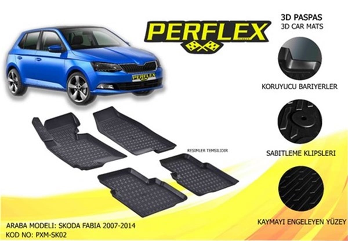 FABIAPASPAS 3D X-MAT HAVUZLU SKODA FABIA 08 SİYAH PERFLEX PXM-SK02PERFLEXPERFLEX PXM-SK02