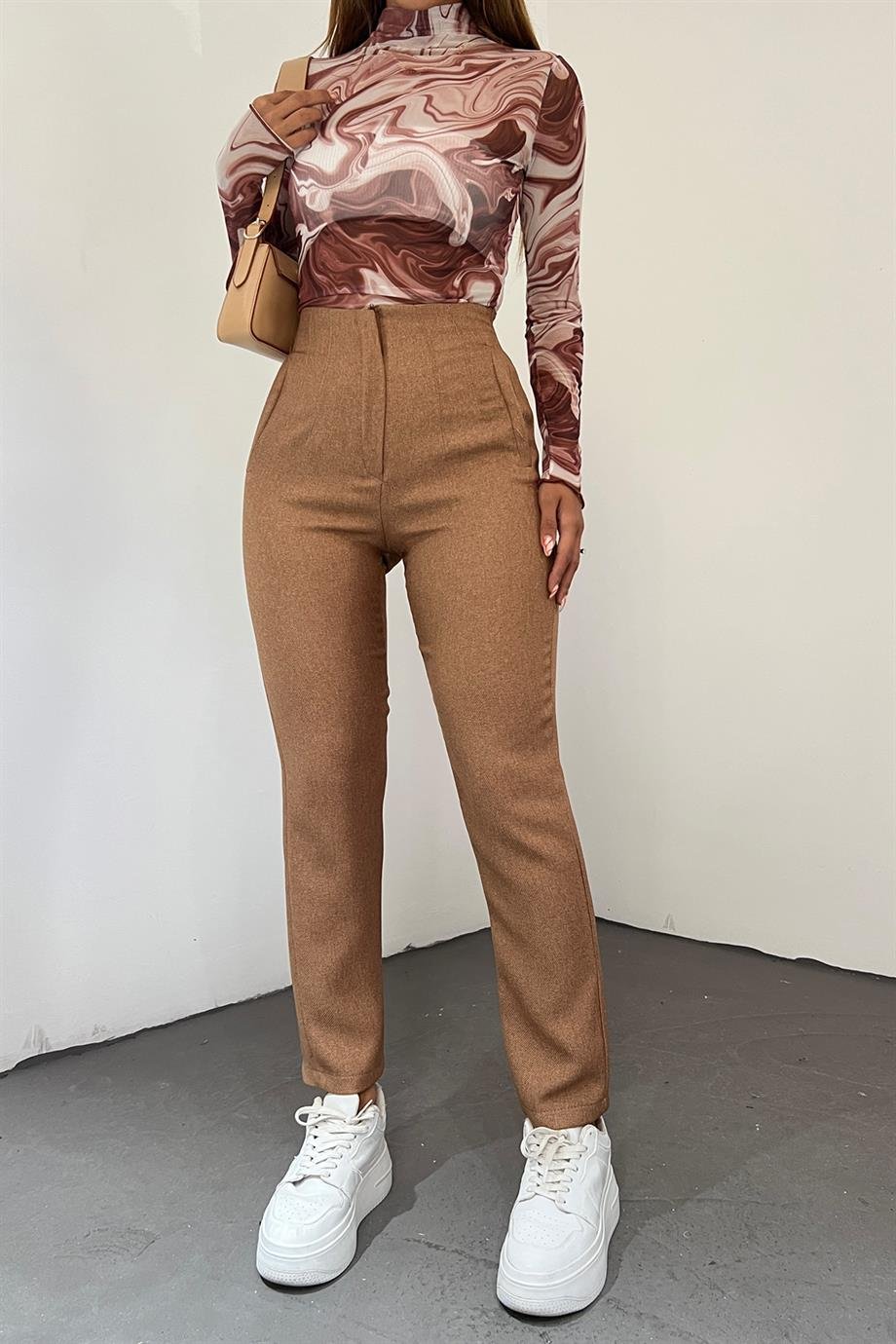 Hera Moda Kadın Açık Kahve Kışlık Zara Model Pantolon
