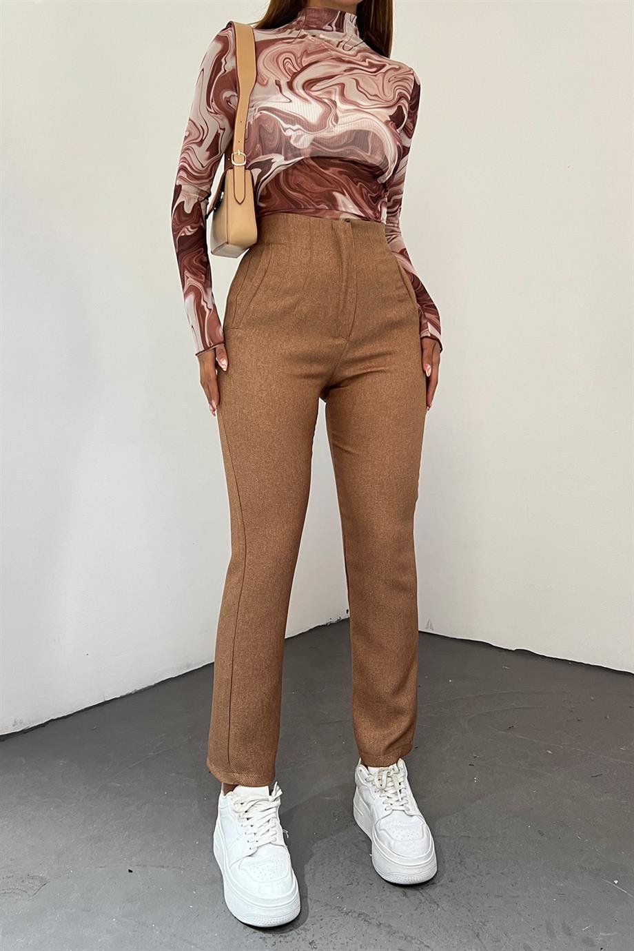 Hera Moda Kadın Açık Kahve Kışlık Zara Model Pantolon