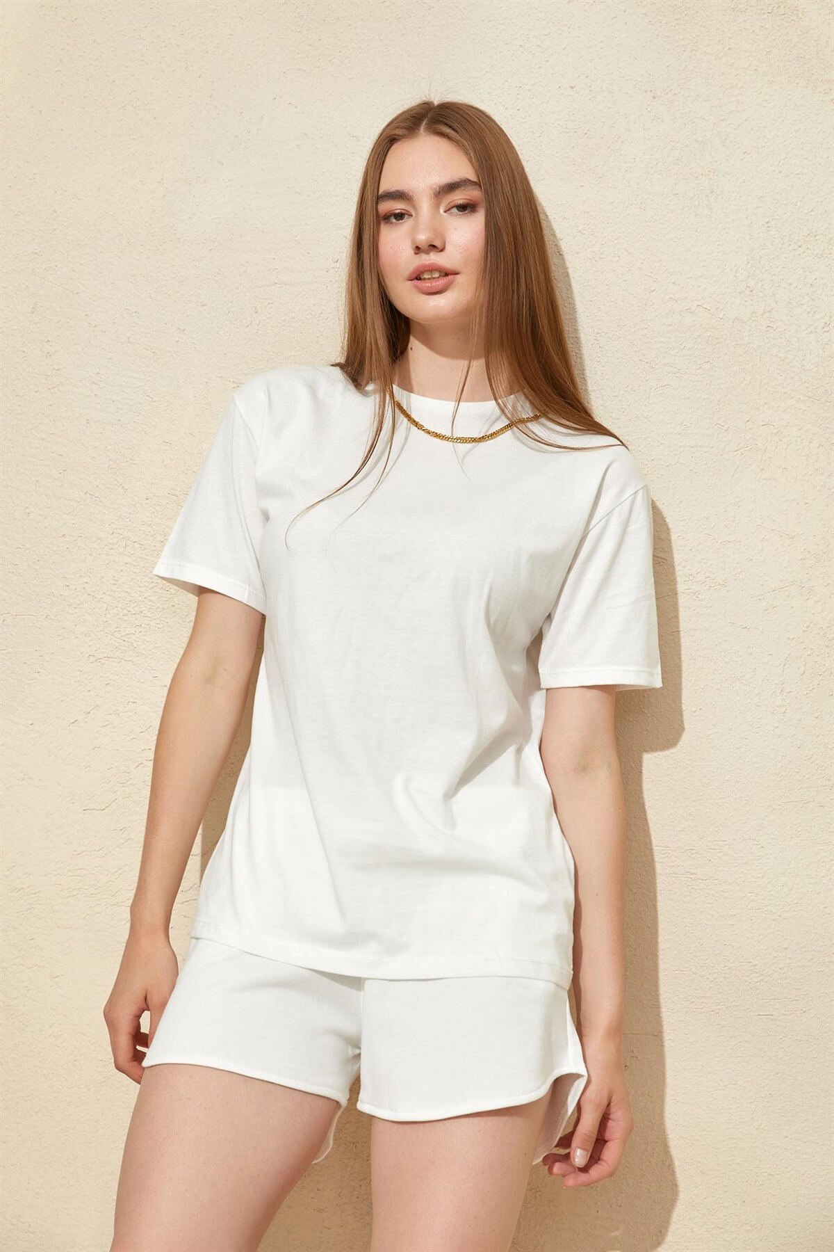 Ekru Basic T-Shirt Şort TakımST060S84102001