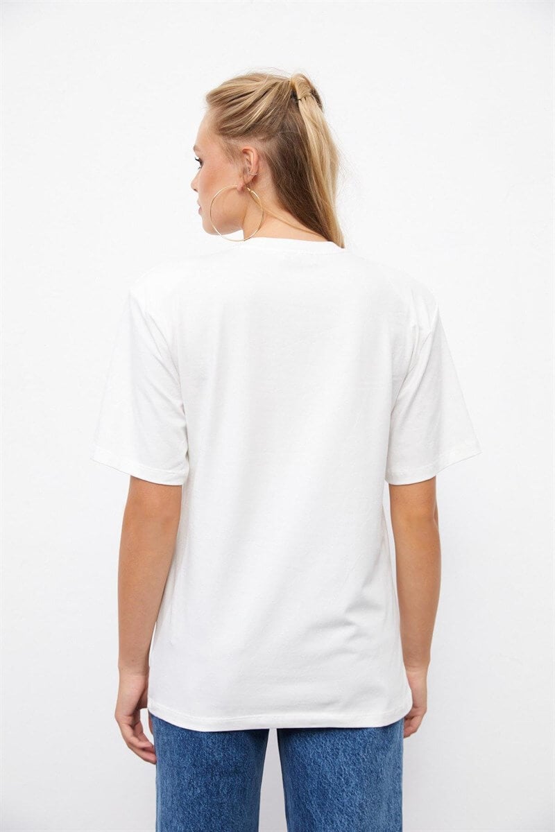Ekru Bisiklet Yaka Vatkalı T-ShirtST060W71239001