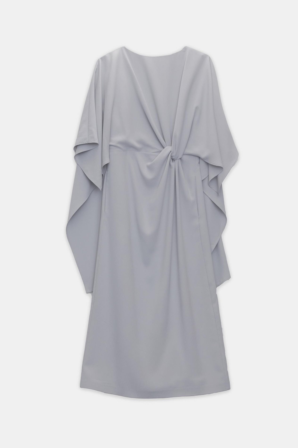 Açık Gri Kayık Yaka Belden Büzgü Detaylı Uzun Kollu Midi Boy Elbise Kadın Dresses & Evening Dresses modelleri