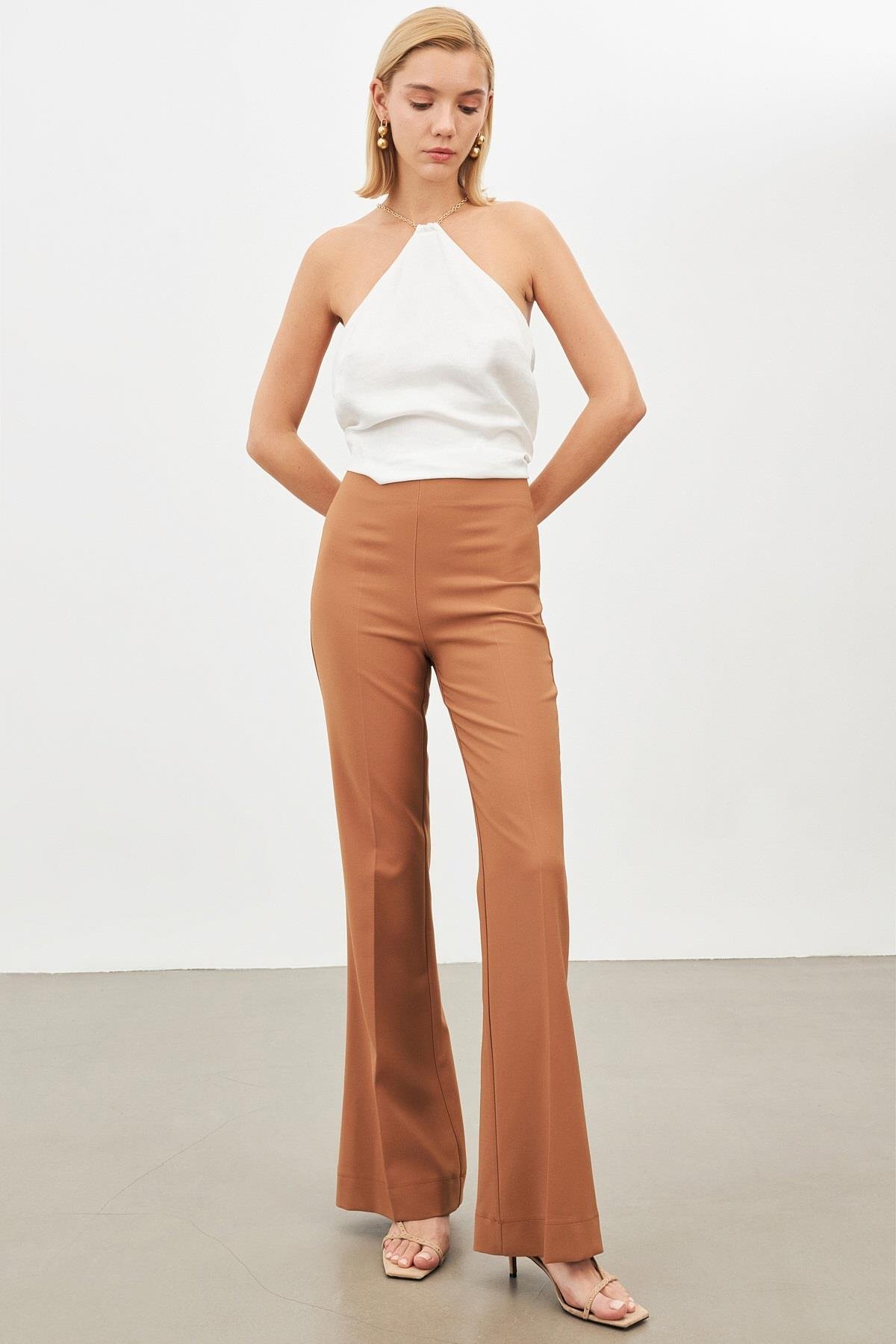 Camel Bol Paça Pantolon Kadın Pants modelleri