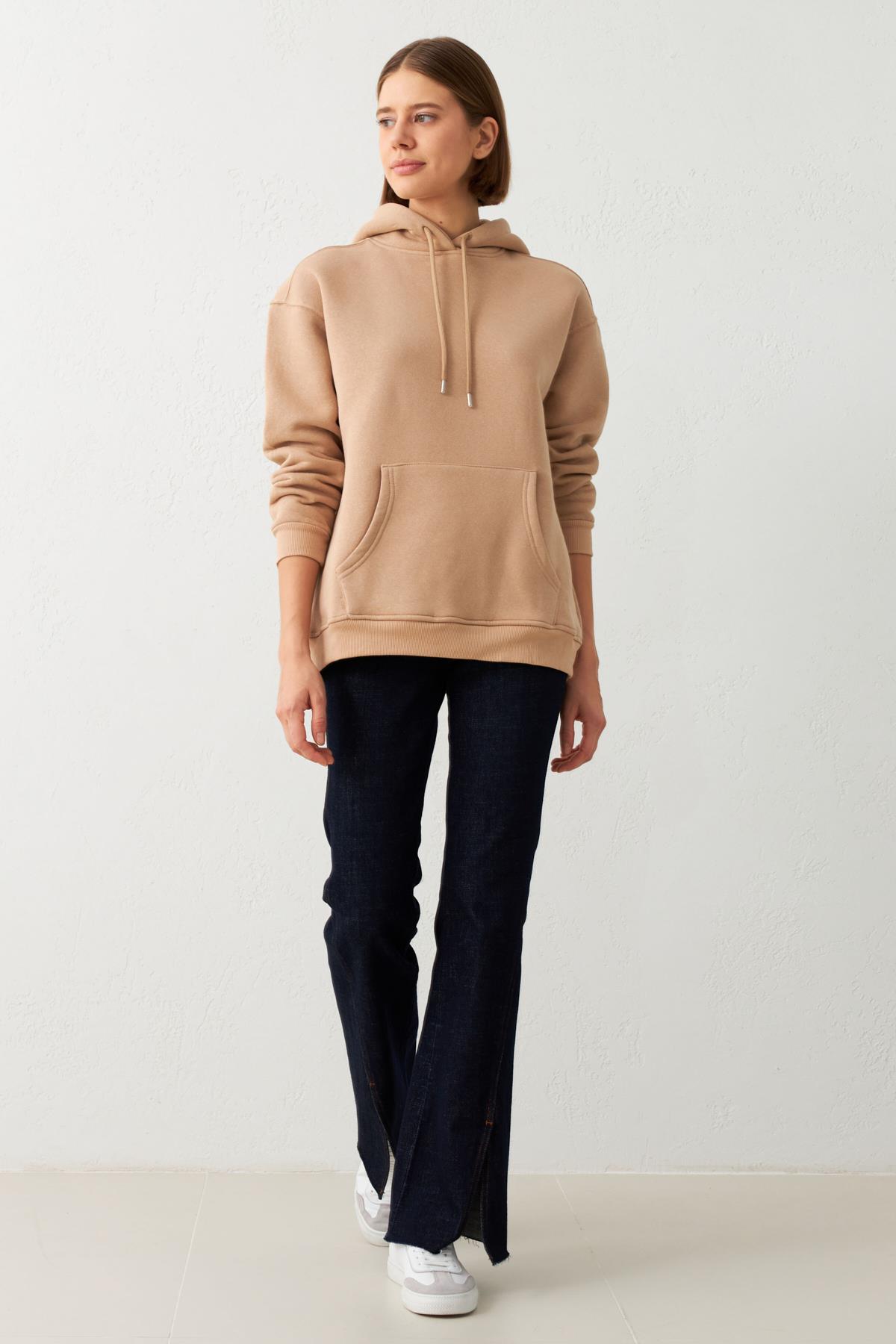 Camel Şapka Ve Cep Detaylı Uzun Kollu Sweatshirt Kadın Kategorisiz modelleri