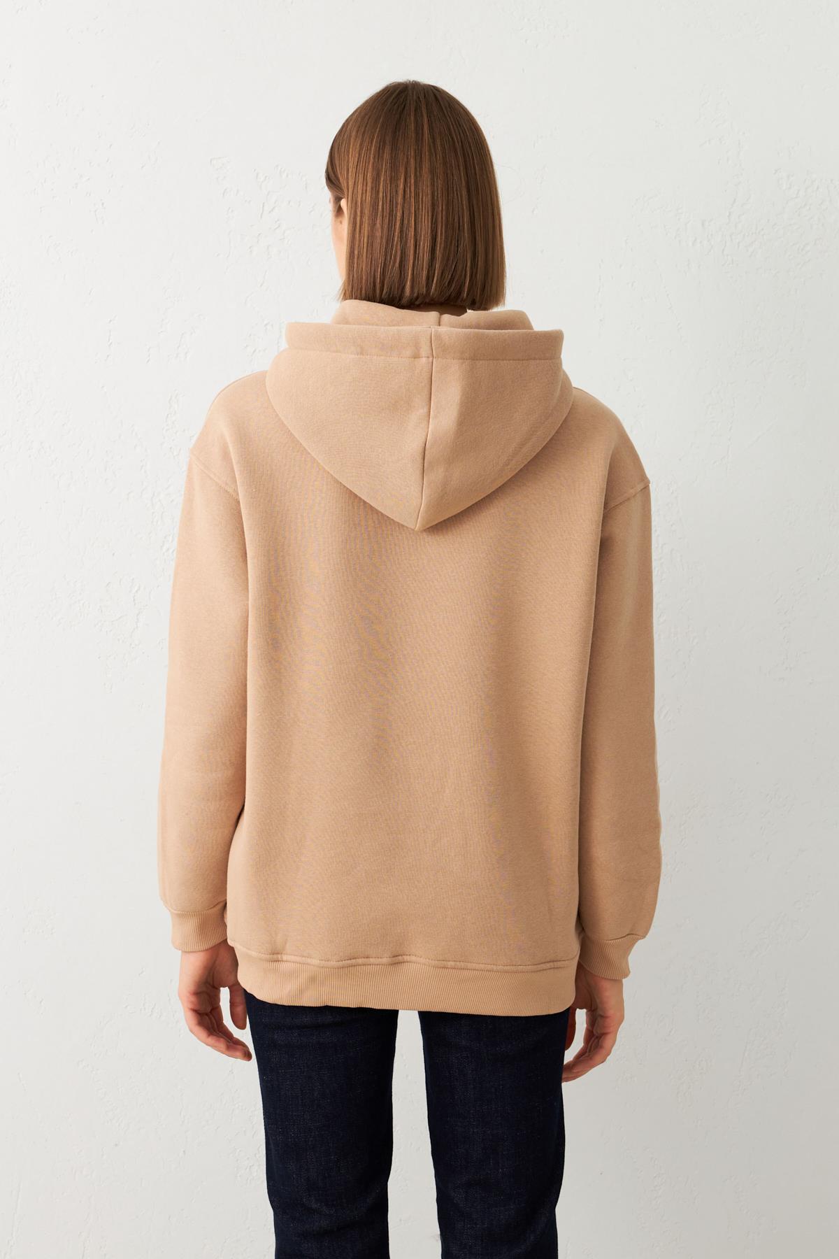 Camel Şapka Ve Cep Detaylı Uzun Kollu Sweatshirt Kadın Kategorisiz modelleri