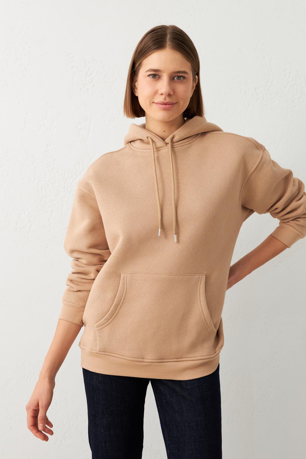 Camel Şapka Ve Cep Detaylı Uzun Kollu Sweatshirt Kadın Kategorisiz modelleri