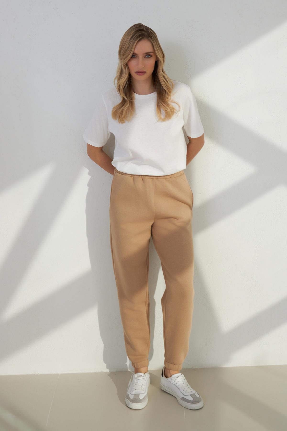 Camel Tam Kalıp Bilekten Lastikli Eşofman Altı Kadın Sweatpants modelleri