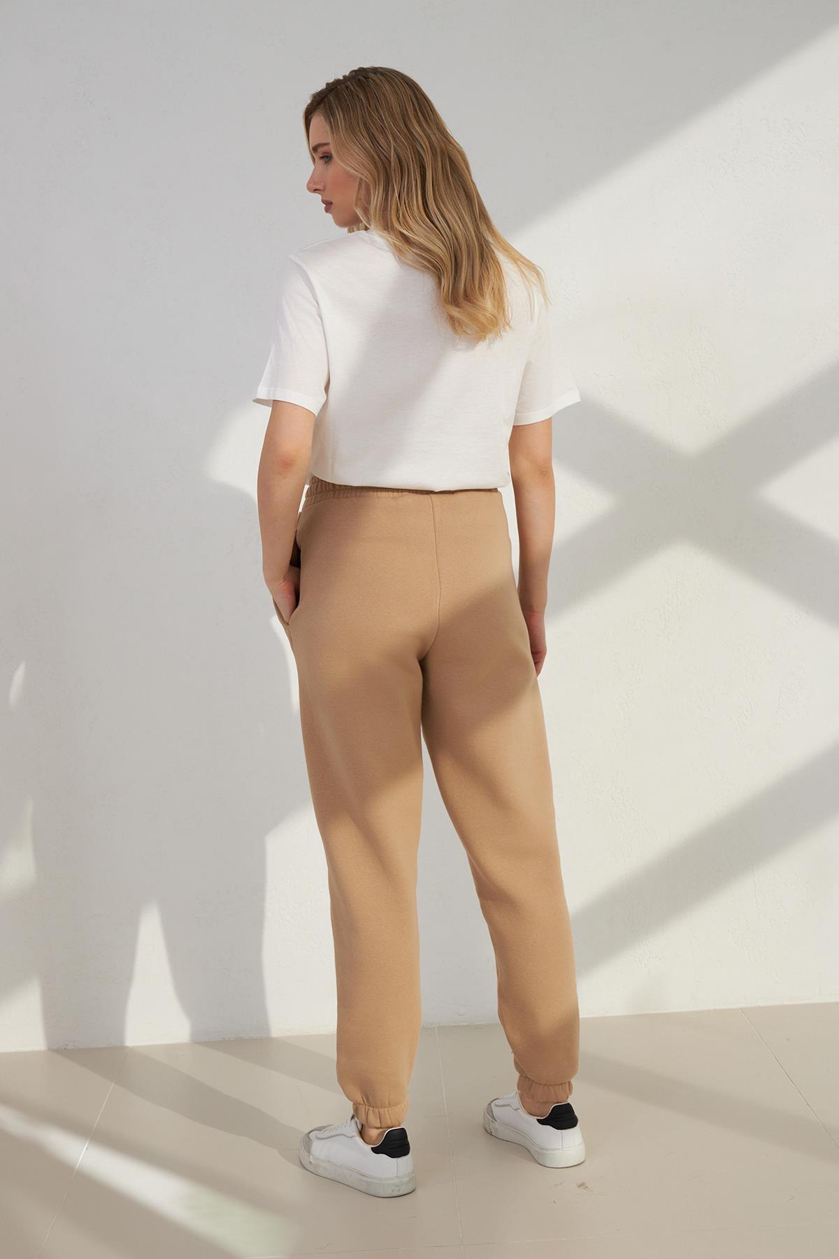 Camel Tam Kalıp Bilekten Lastikli Eşofman Altı Kadın Sweatpants modelleri