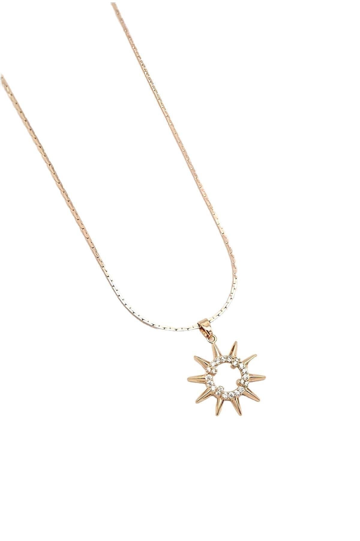 Duman Güneş Figürlü Zirkon Kaplama İtalyan Zincir Rose Gold Kolye Kadın Kategorisiz modelleri