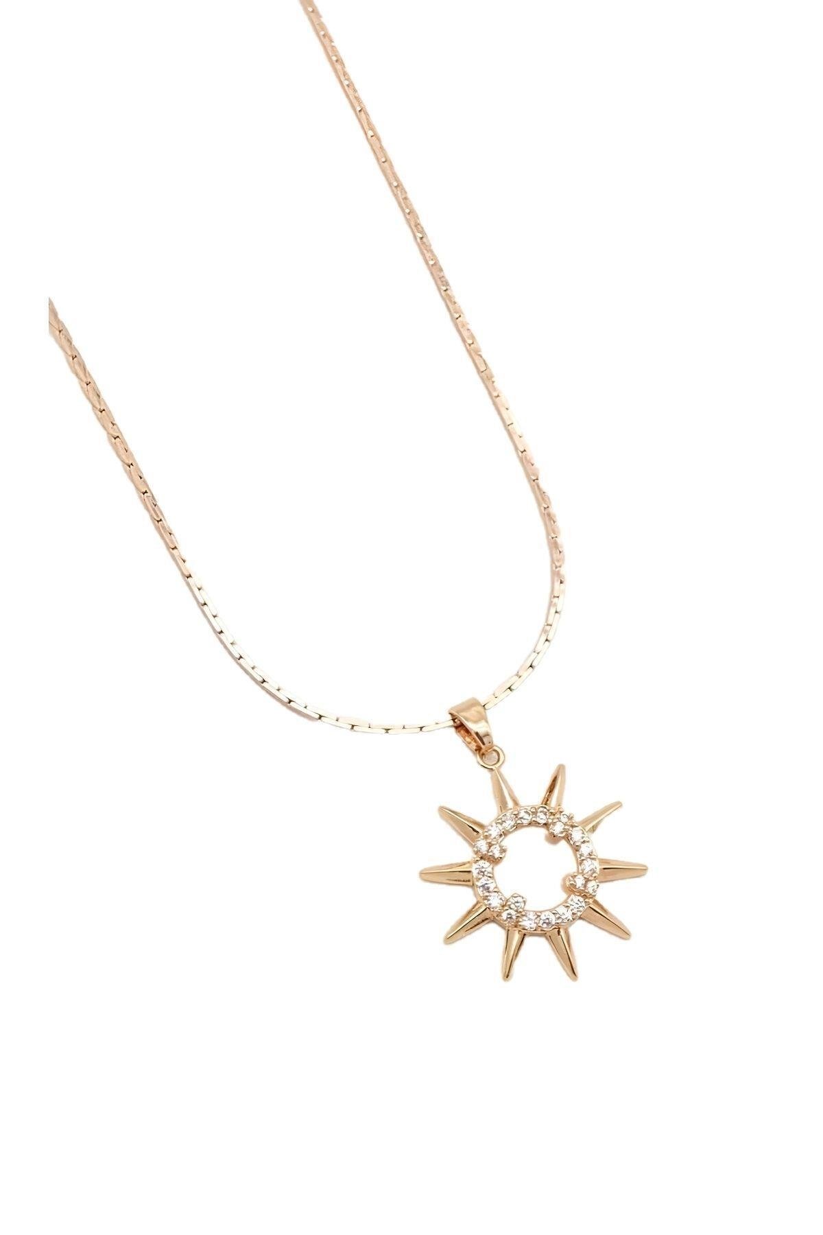 Duman Güneş Figürlü Zirkon Kaplama İtalyan Zincir Rose Gold Kolye Kadın Kategorisiz modelleri