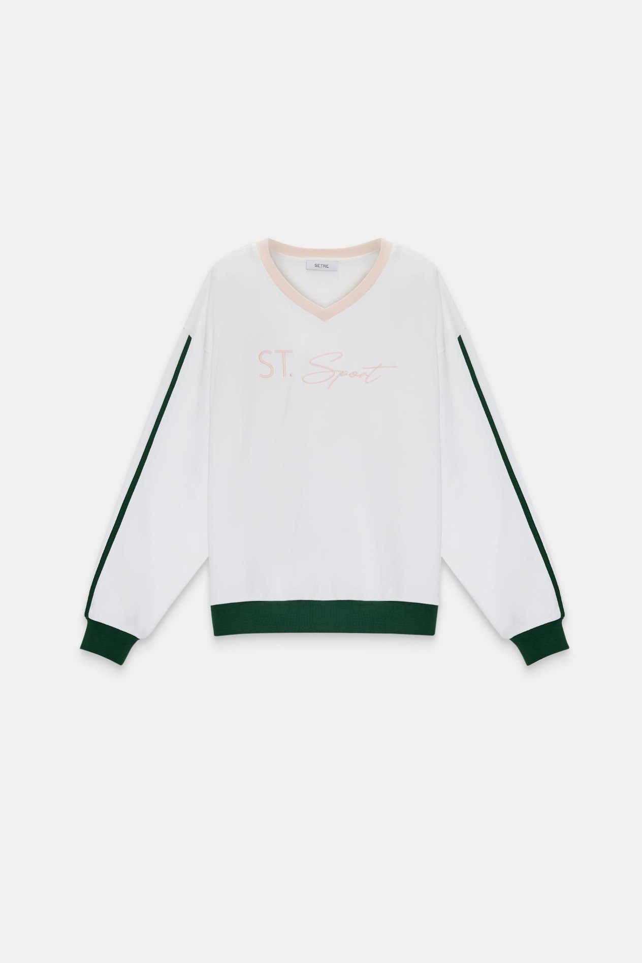 Ekru %100 Pamuklu V Yaka Şerit Ve Baskı Detaylı Sweatshirt Kadın Sweatshirt modelleri