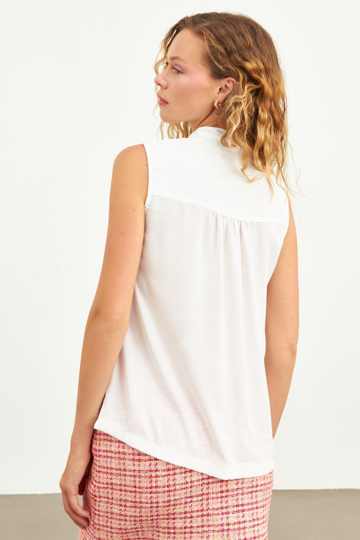 Ekru Boyundan Bağlamalı Bluz  Kadın Blouse modelleri