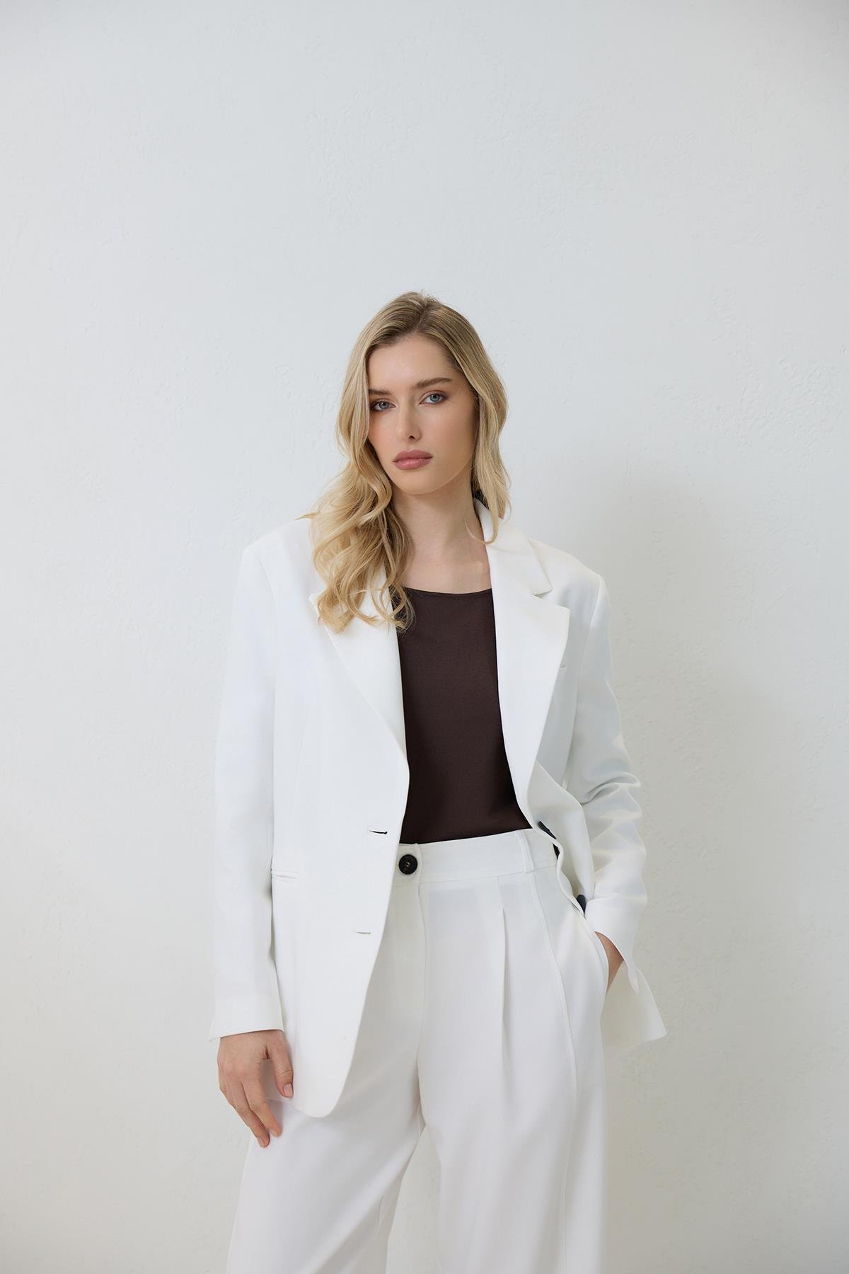 Ekru Tek Düğme Ve Cep Detaylı Ceket Kadın Jacket modelleri