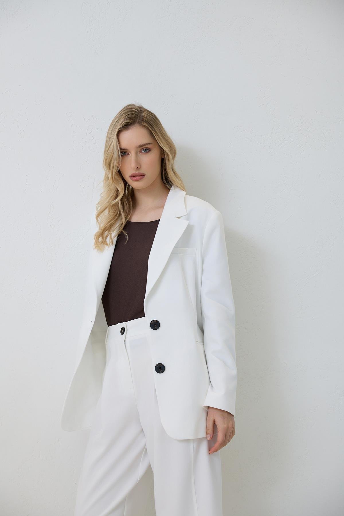 Ekru Tek Düğme Ve Cep Detaylı Ceket Kadın Jacket modelleri