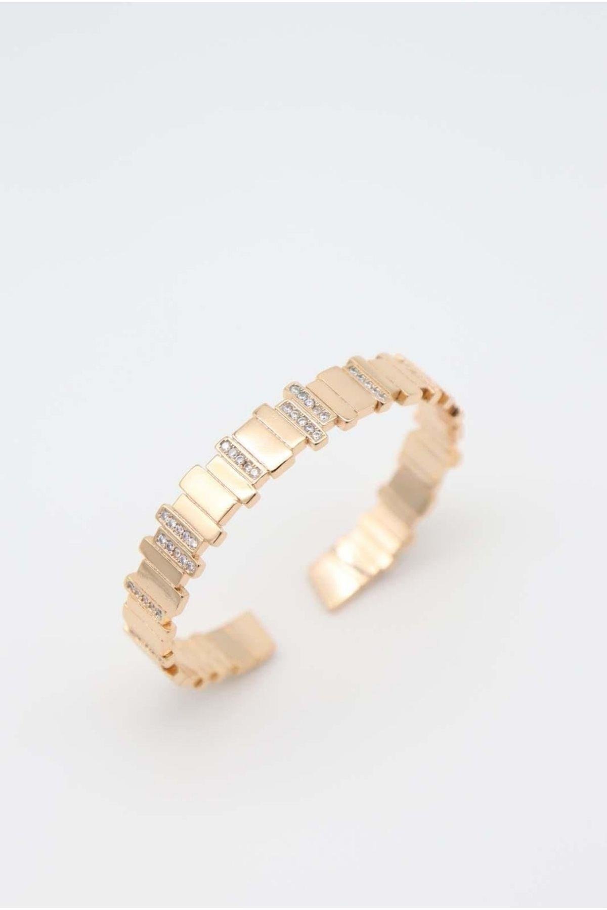Ekru Model Asimetrik Plaka Zirkon Taş Detaylı Rose Gold Çelik Kelepçe Bileklik Kadın Kategorisiz modelleri