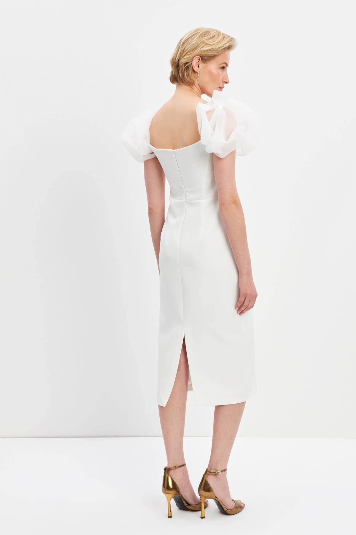 Ekru Yaka Ve Kol Tül Detaylı Elbise Kadın Dresses & Evening Dresses modelleri