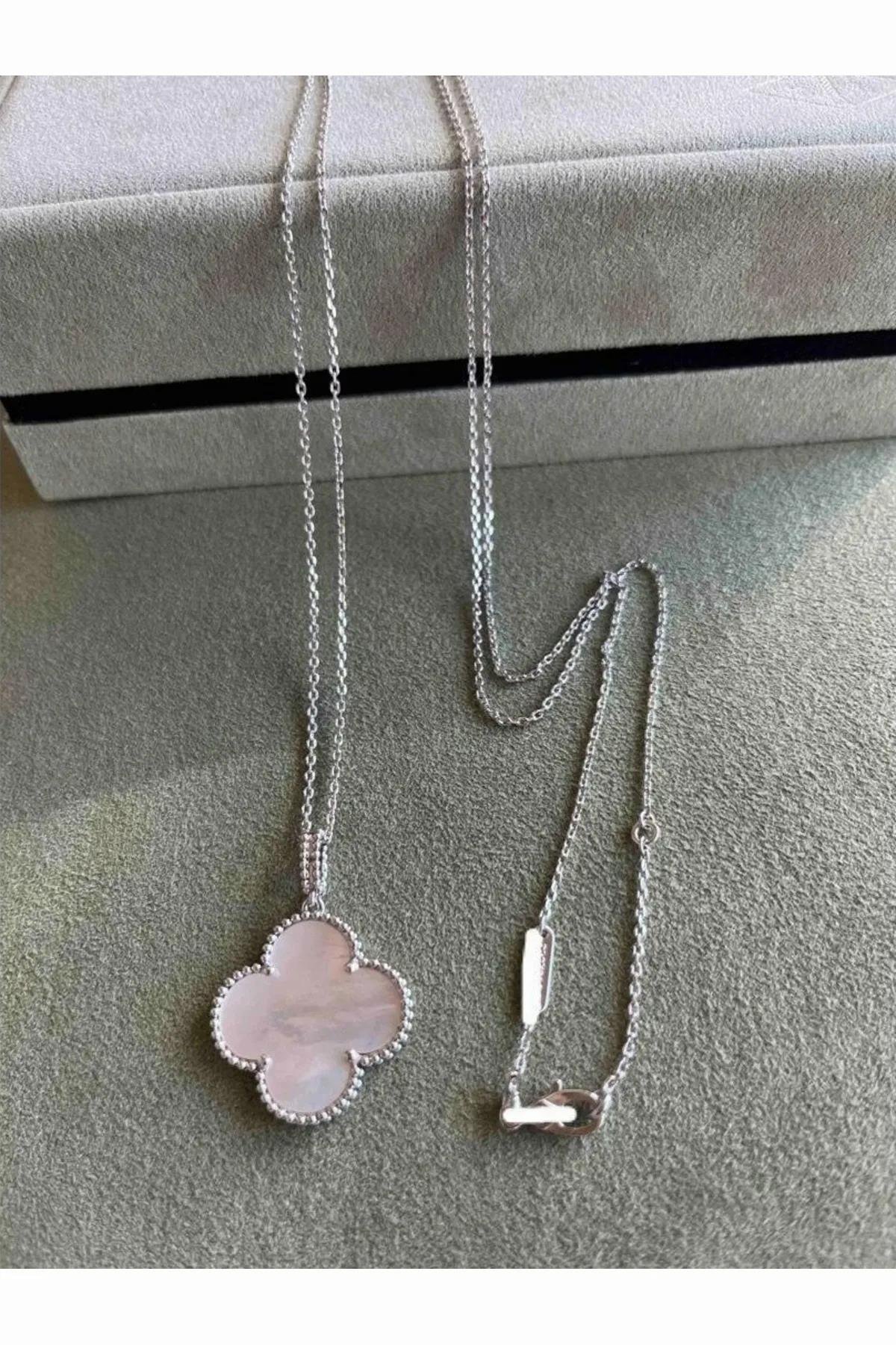 Fare Tüyü Van Cleef Çelik Vintage Alhambra Model Uçuk Pembe Mineli Altın Zincir Tek Motif İthal Kolye Kadın Kategorisiz modelleri