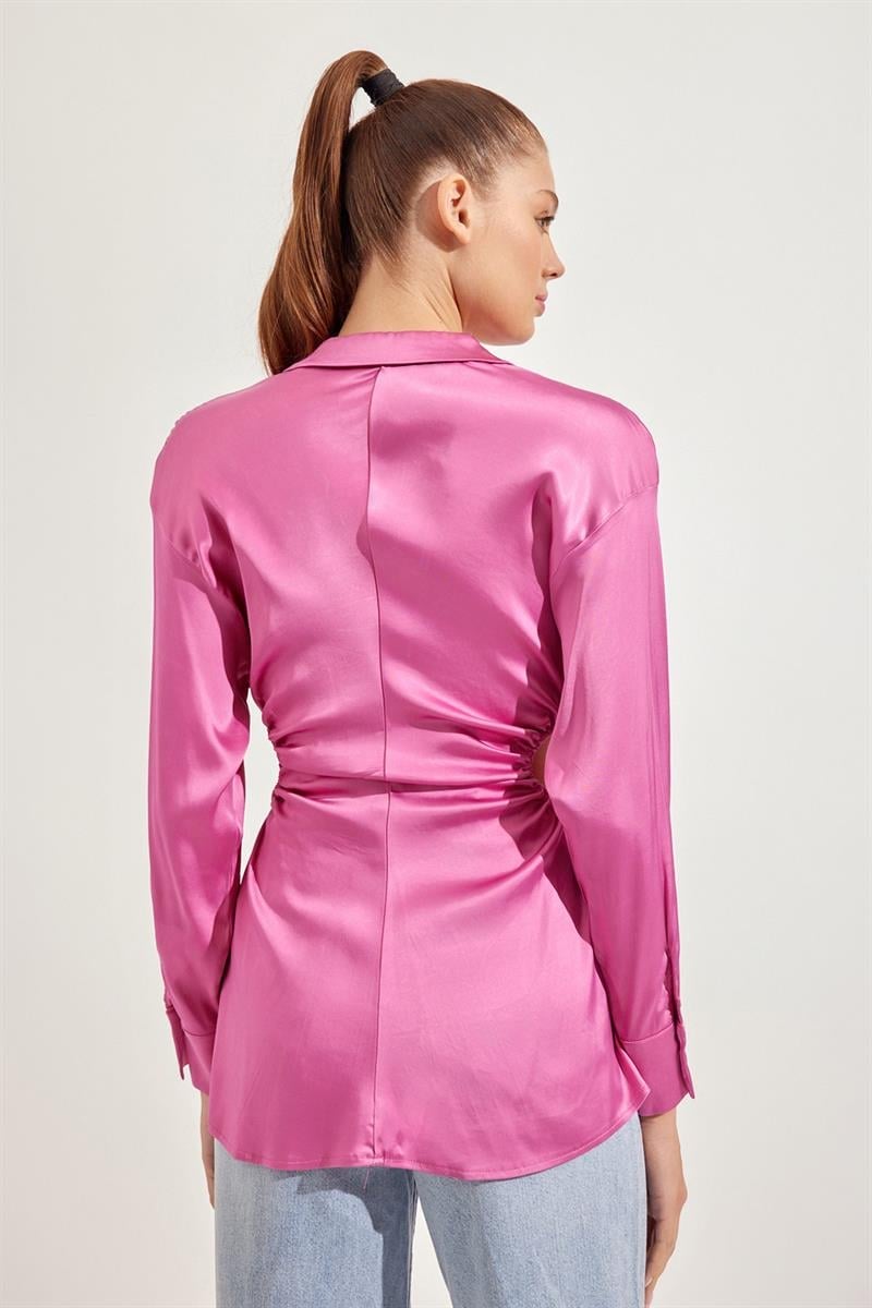Fuşya Büzgü Detaylı Tunik Gömlek Kadın Tunic modelleri