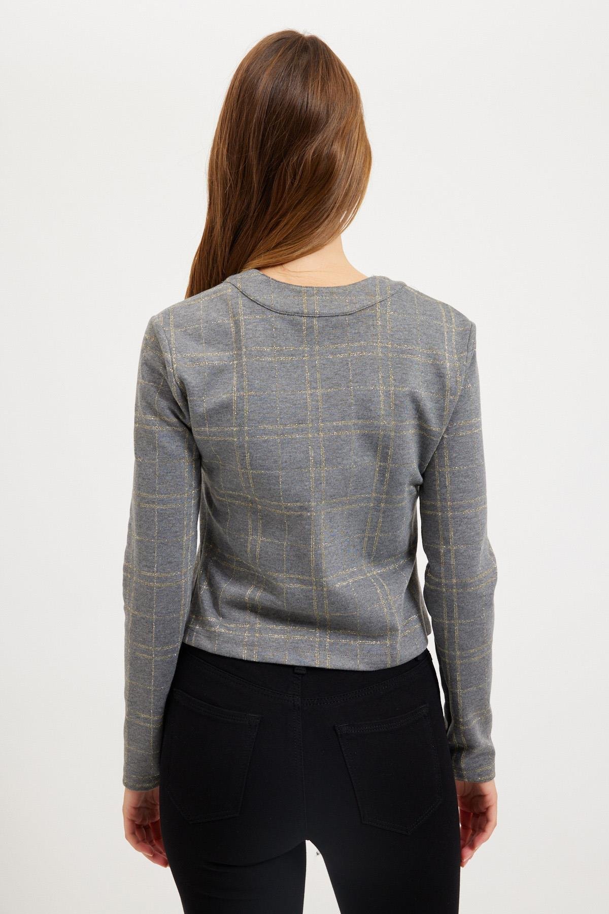 Gri Cep Detaylı Düğmeli Hırka Kadın Blouse modelleri