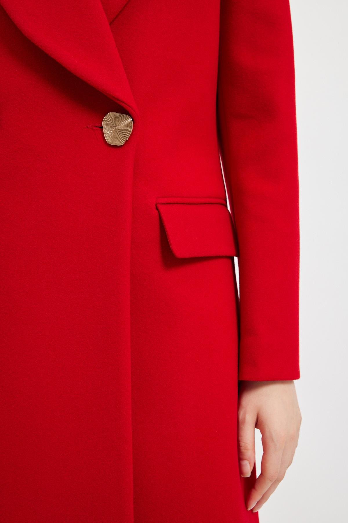 Kırmızı Geniş Yakalı Midi Kaşe Kaban Kadın Long Coat modelleri