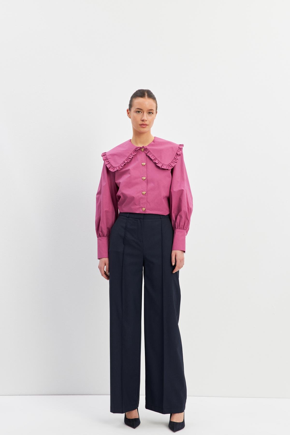 Lacivert Nervür Detaylı Rahat Kesim Pantolon Kadın Pants modelleri