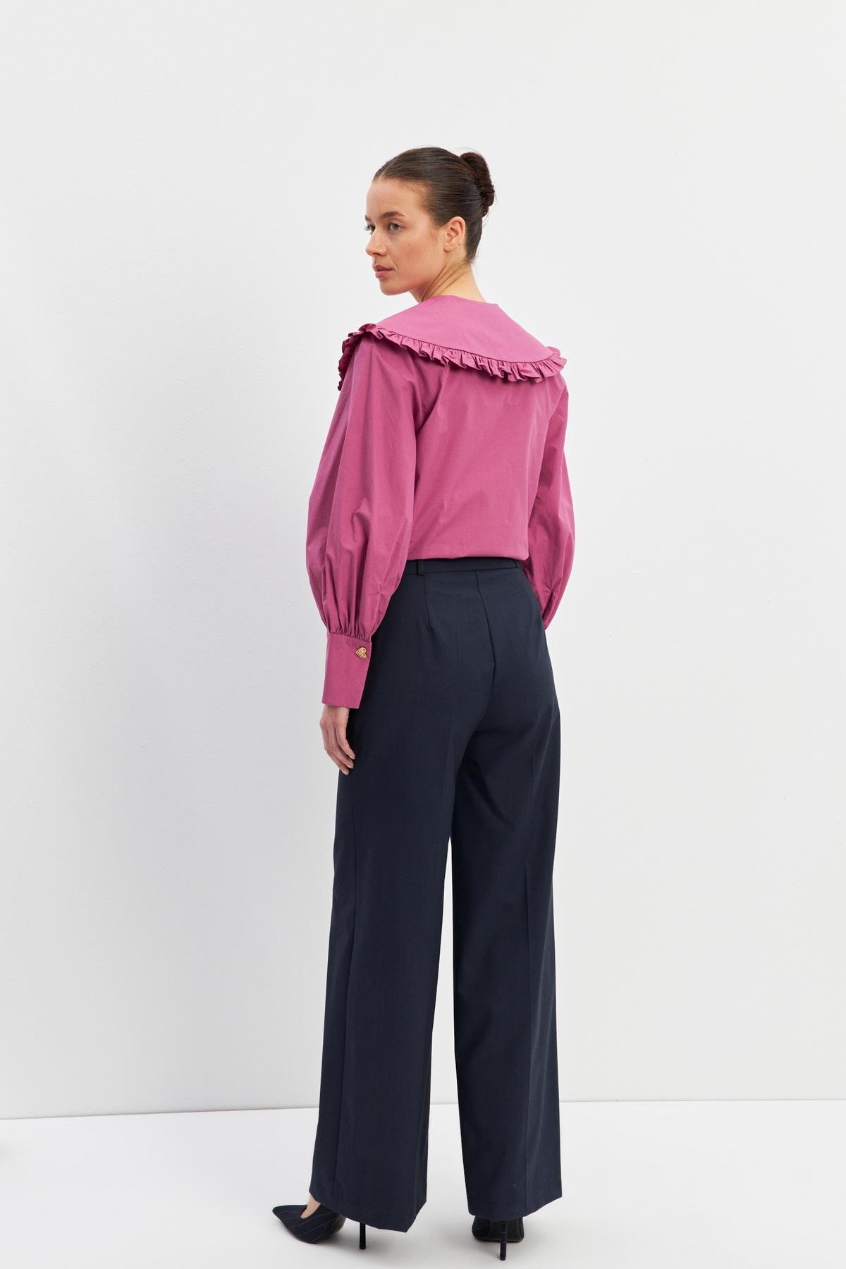 Lacivert Nervür Detaylı Rahat Kesim Pantolon Kadın Pants modelleri