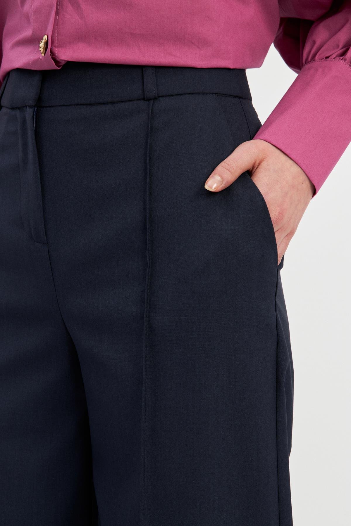 Lacivert Nervür Detaylı Rahat Kesim Pantolon Kadın Pants modelleri