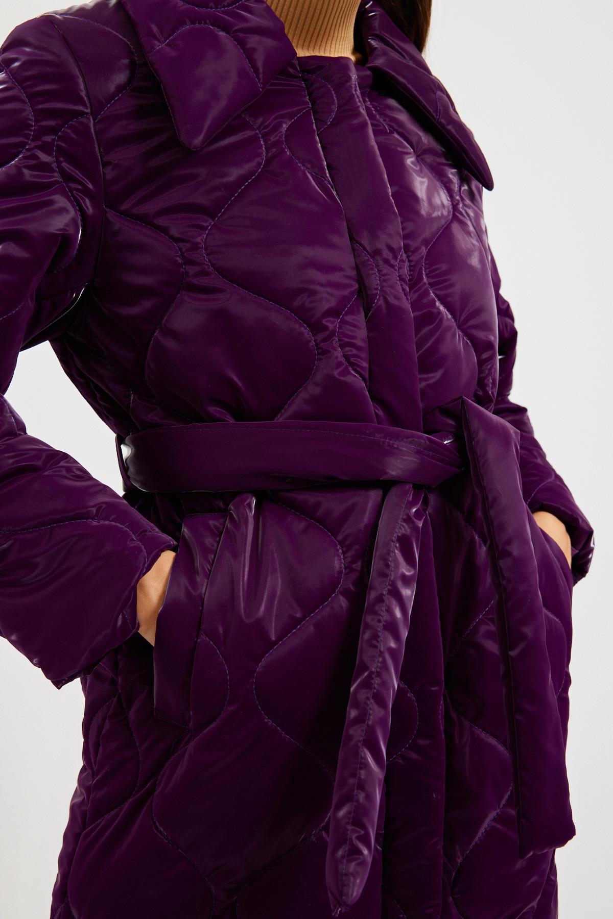 Mor Kapitone Detaylı Kaban Kadın Long Coat modelleri