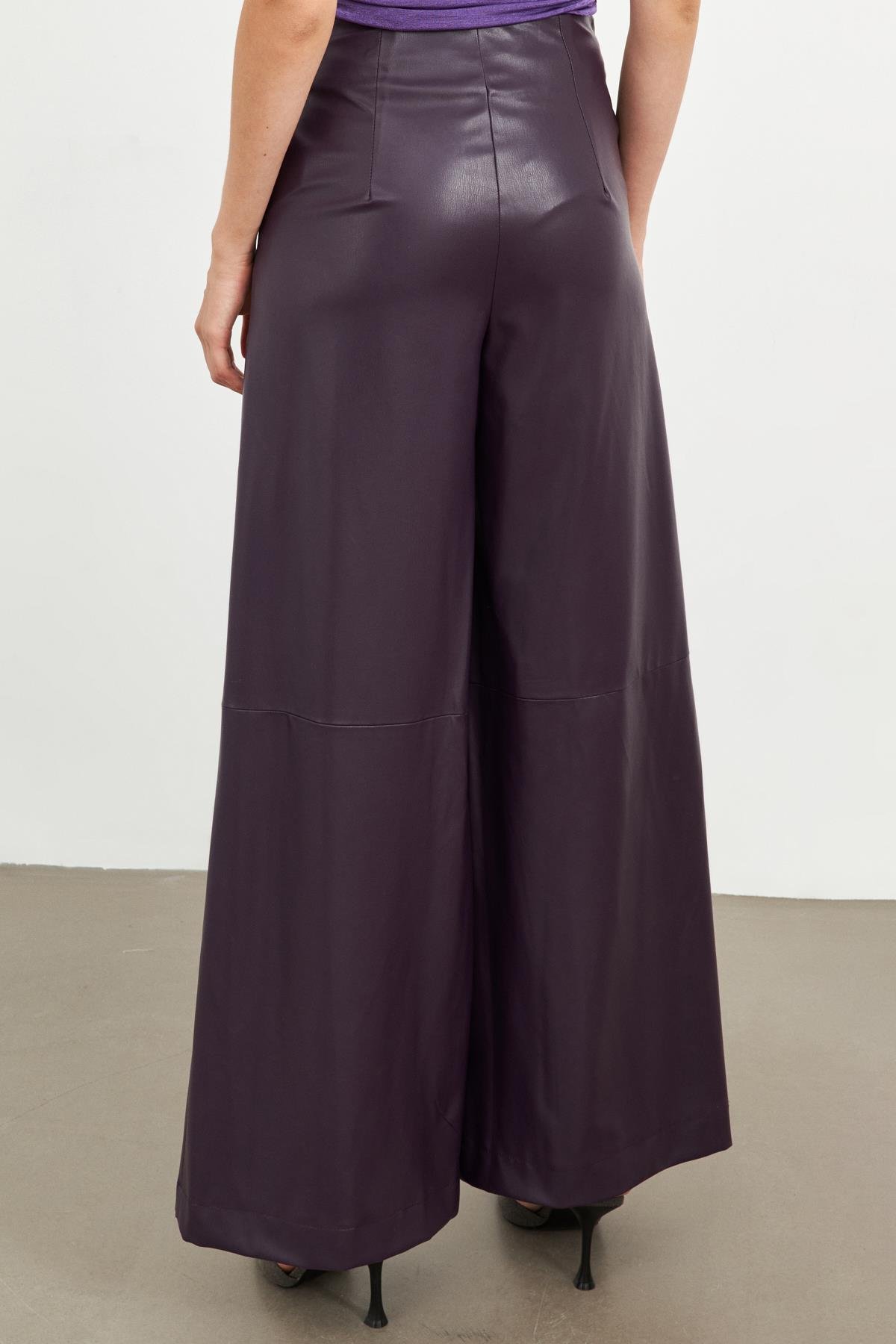 Mürdüm Bol Kesim Deri Pantolon Kadın Pants modelleri