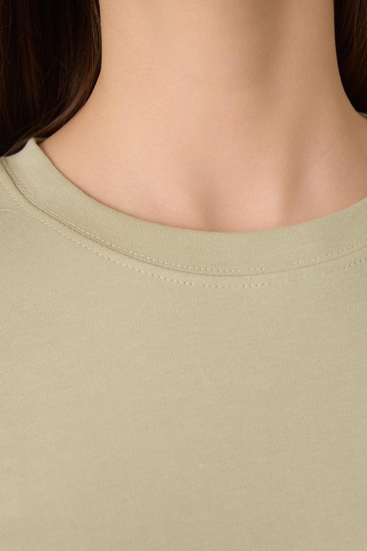 Olive %100 Pamuklu Bisiklet Yaka Basic Kısa Kollu T-Shirt Kadın T-Shirt modelleri