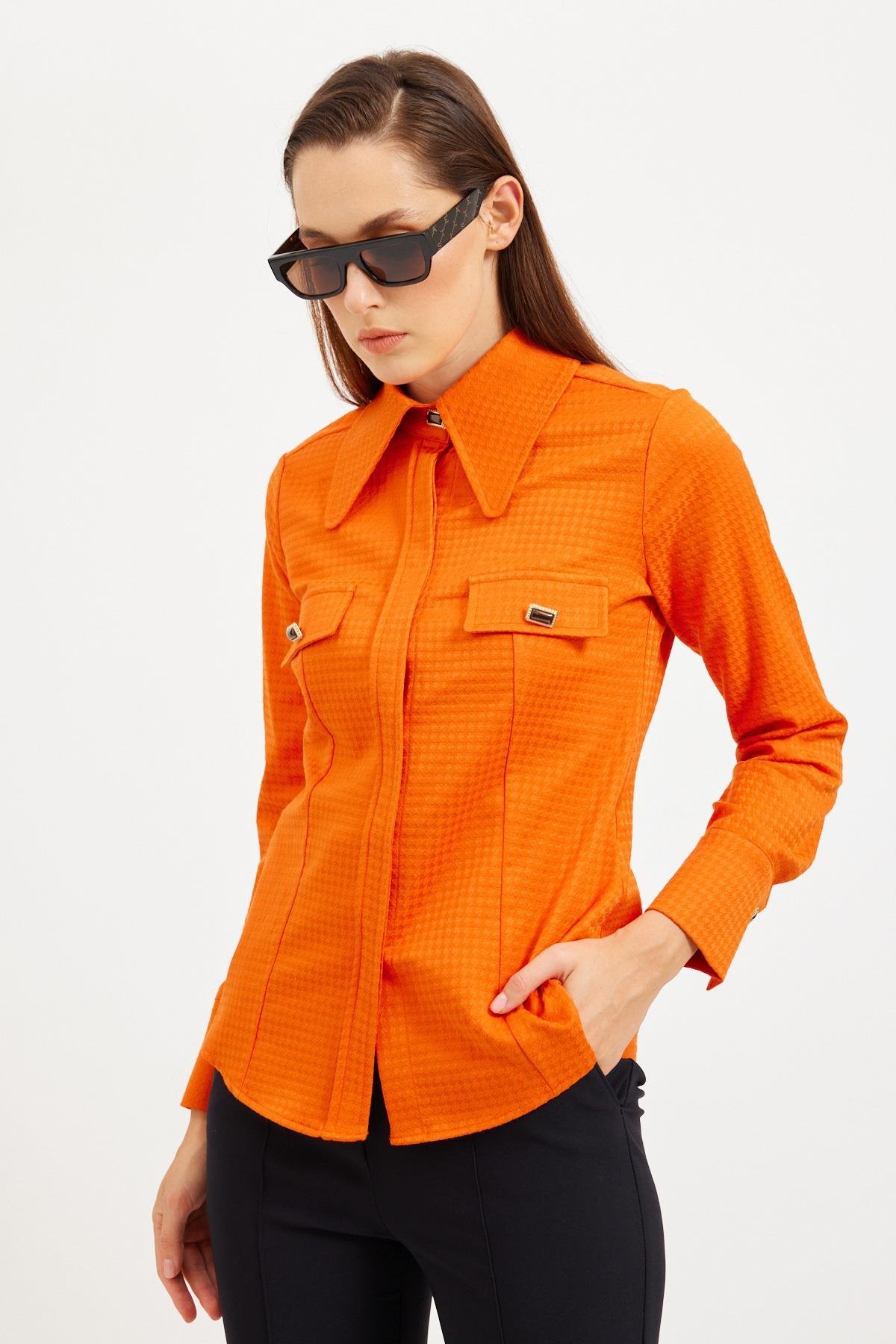 Oranj Cepli Dar Kesim Gömlek Kadın Gömlek modelleri